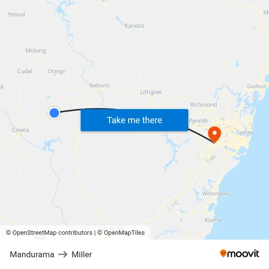 Mandurama to Miller map