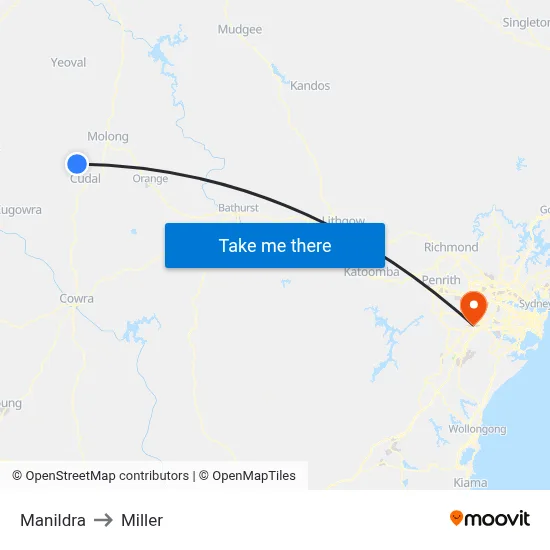 Manildra to Miller map