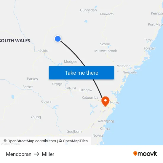 Mendooran to Miller map