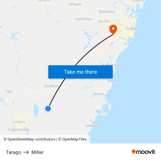Tarago to Miller map