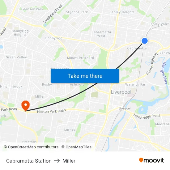 Cabramatta Station to Miller map