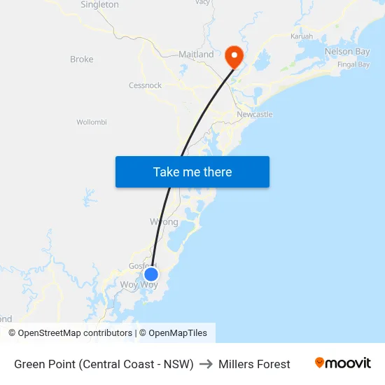 Green Point (Central Coast - NSW) to Millers Forest map