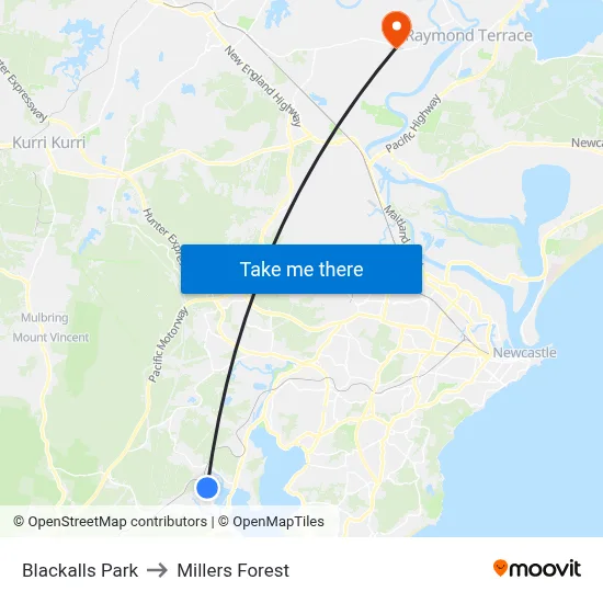 Blackalls Park to Millers Forest map