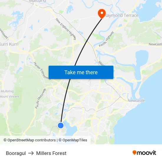 Booragul to Millers Forest map