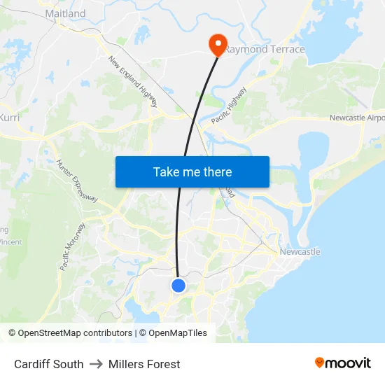 Cardiff South to Millers Forest map