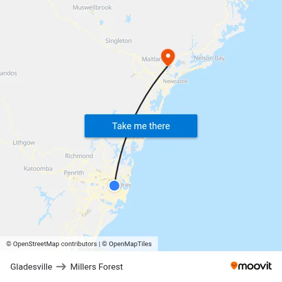 Gladesville to Millers Forest map