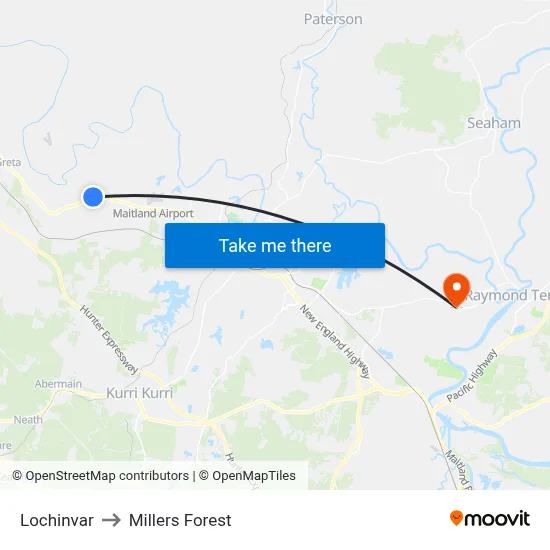 Lochinvar to Millers Forest map