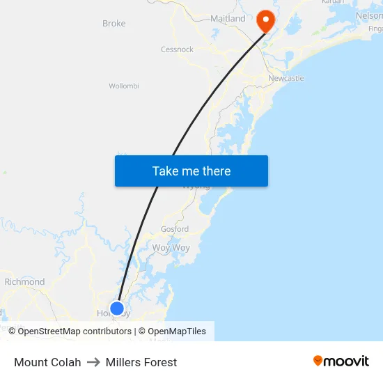 Mount Colah to Millers Forest map