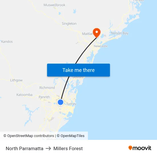 North Parramatta to Millers Forest map