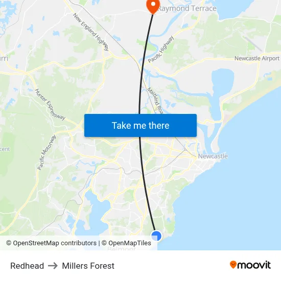 Redhead to Millers Forest map