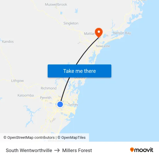 South Wentworthville to Millers Forest map