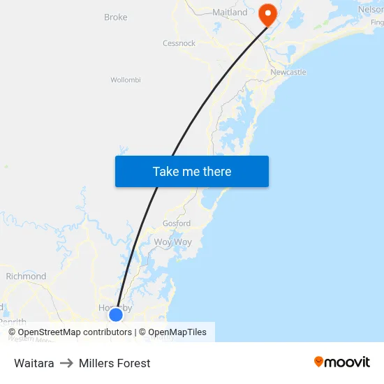 Waitara to Millers Forest map