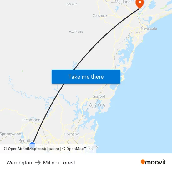 Werrington to Millers Forest map
