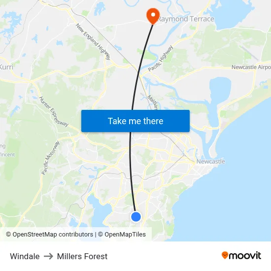 Windale to Millers Forest map