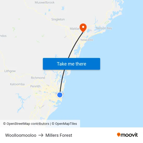 Woolloomooloo to Millers Forest map