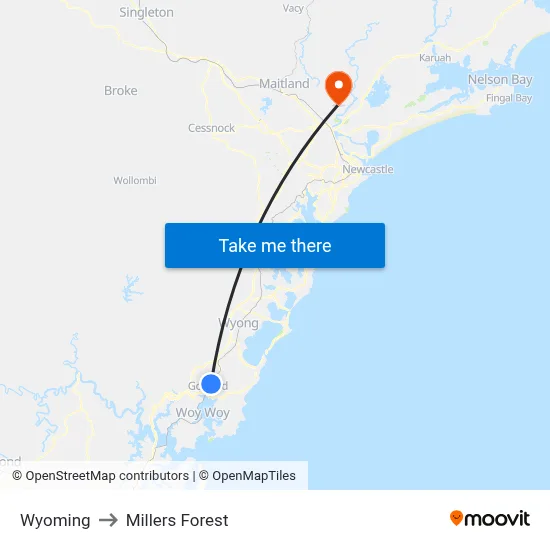 Wyoming to Millers Forest map