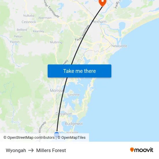 Wyongah to Millers Forest map