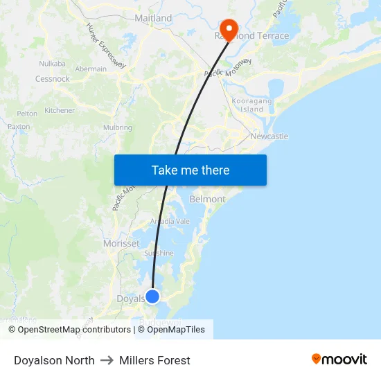 Doyalson North to Millers Forest map