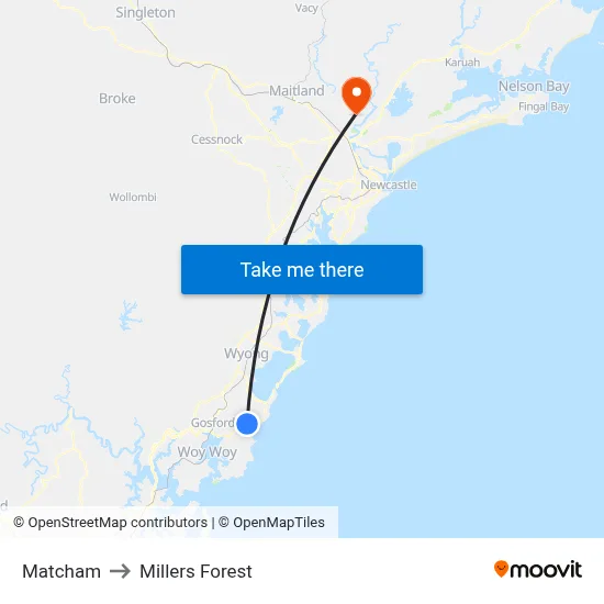 Matcham to Millers Forest map