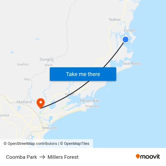 Coomba Park to Millers Forest map