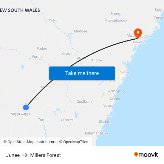 Junee to Millers Forest map