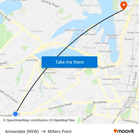 Annandale (NSW) to Millers Point map