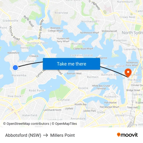 Abbotsford (NSW) to Millers Point map