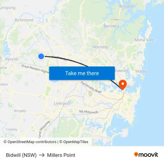 Bidwill (NSW) to Millers Point map