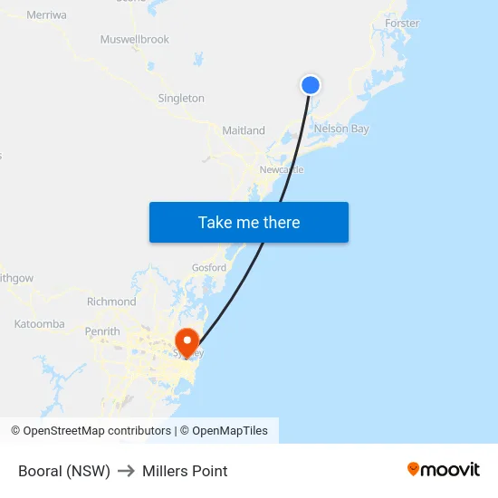 Booral (NSW) to Millers Point map
