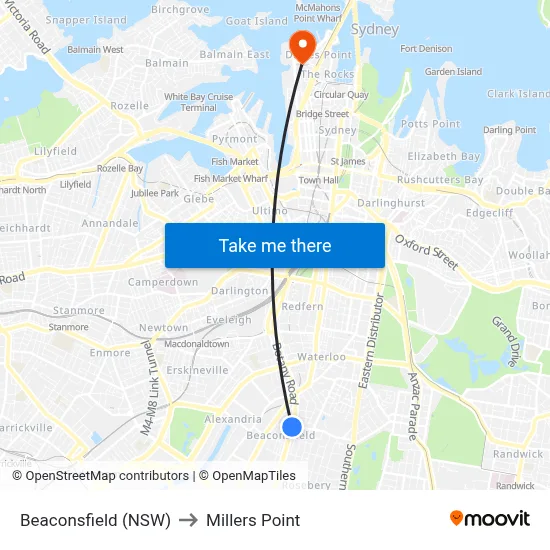 Beaconsfield (NSW) to Millers Point map