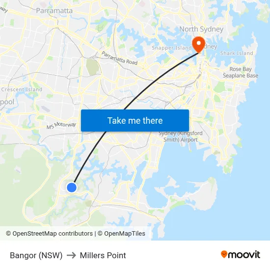 Bangor (NSW) to Millers Point map