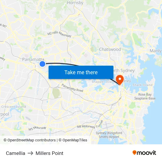 Camellia to Millers Point map
