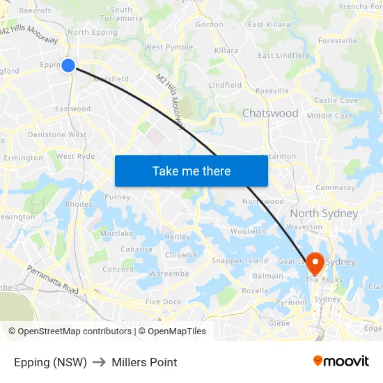 Epping (NSW) to Millers Point map