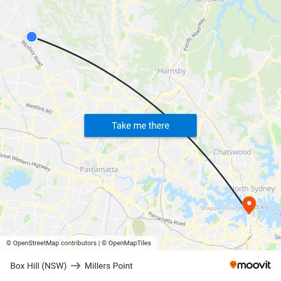 Box Hill (NSW) to Millers Point map