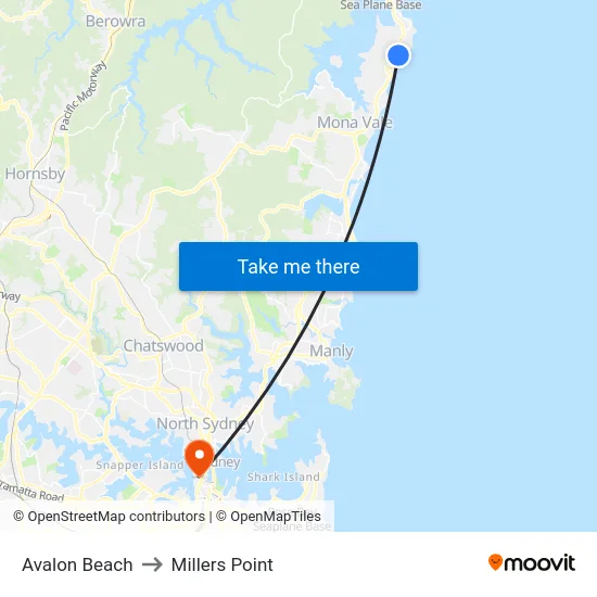 Avalon Beach to Millers Point map