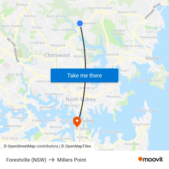 Forestville (NSW) to Millers Point map
