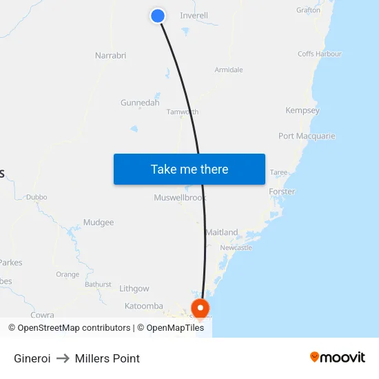 Gineroi to Millers Point map