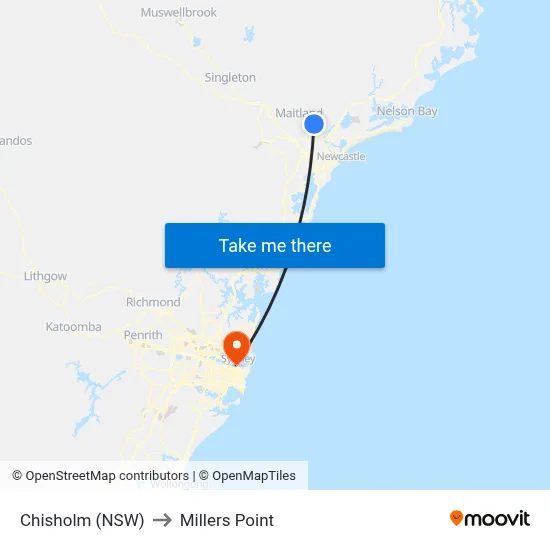 Chisholm (NSW) to Millers Point map