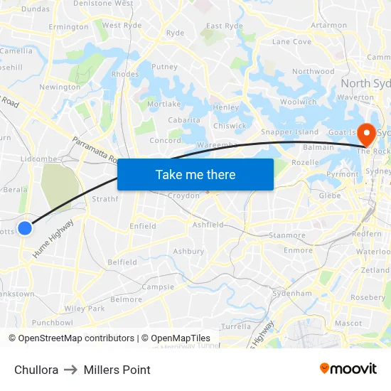 Chullora to Millers Point map