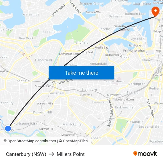 Canterbury (NSW) to Millers Point map