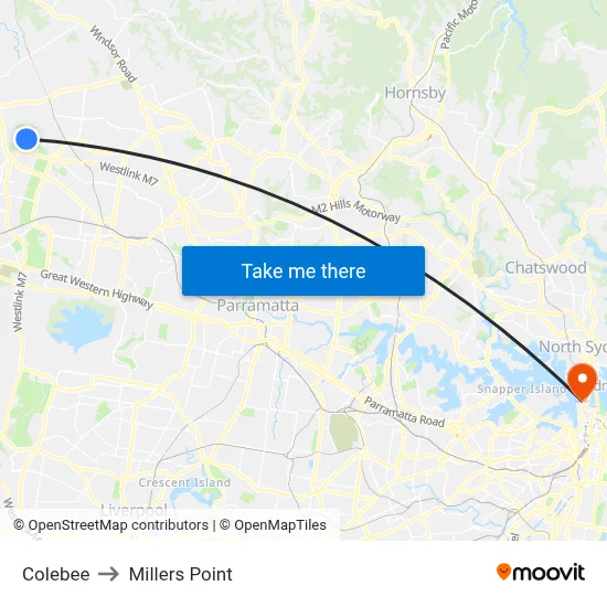 Colebee to Millers Point map