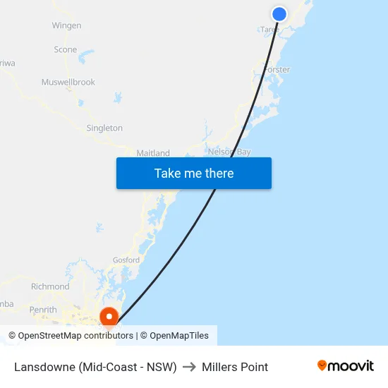 Lansdowne (Mid-Coast - NSW) to Millers Point map