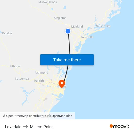 Lovedale to Millers Point map