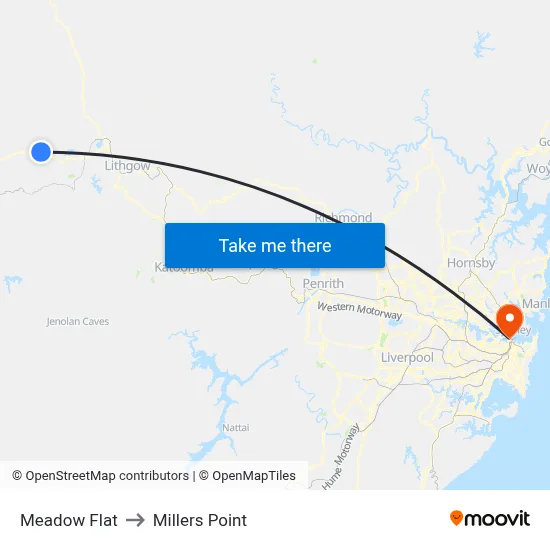 Meadow Flat to Millers Point map