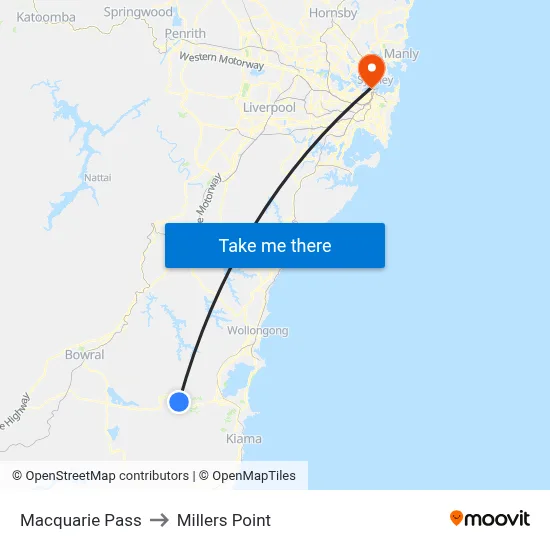 Macquarie Pass to Millers Point map