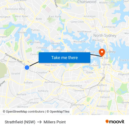 Strathfield (NSW) to Millers Point map
