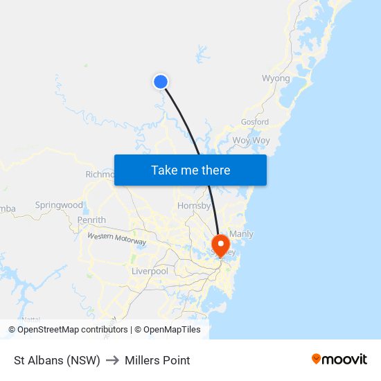 St Albans (NSW) to Millers Point map