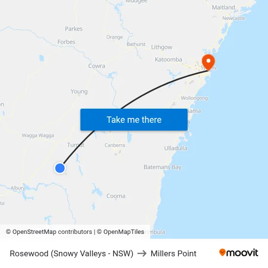 Rosewood (Snowy Valleys - NSW) to Millers Point map