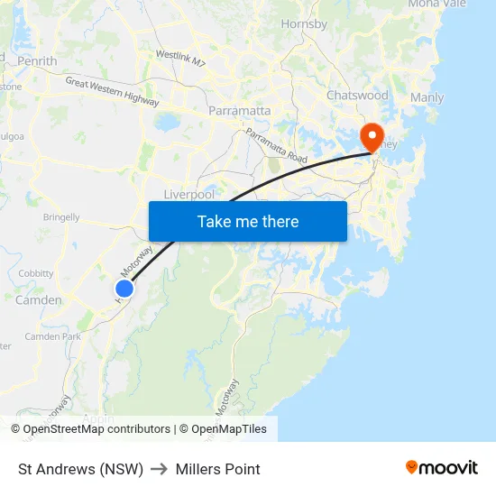 St Andrews (NSW) to Millers Point map