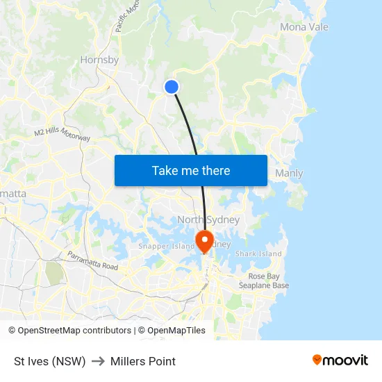 St Ives (NSW) to Millers Point map